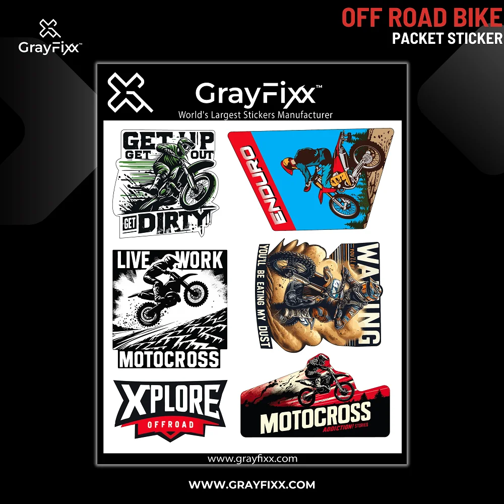 Off Road Bike Packet Sticker | Printed In Premium Gloss Vinyl With FPF(Fade Protection Film), Water Proof, Precut Sticker, Pack Of 1, Size 2.0